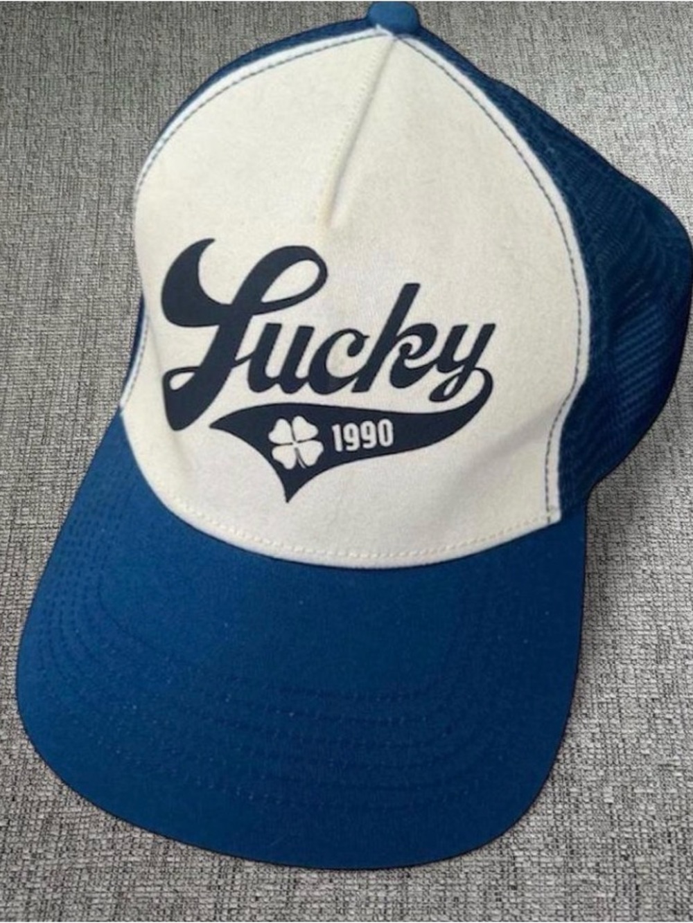 Lucky 1990 Blue and White Trucker Cap